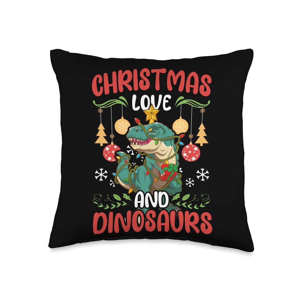 6338 Dino Outfit Boy Children Christmas Dear Dinosaurs Throw Pillow